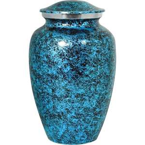 Urna Funeraria de Metal Texturizado Azul y Negro con Acabado Brillante y Estilo Conmemorativo Contemporáneo - Product Image 1
