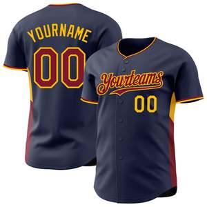 Uniforme de Béisbol para Hombre, Color Azul Marino, Rojo y Amarillo, Directo de Fábrica, Tela Ligera de Alto Rendimiento, Impresión Personalizada por Sublimación - Product Image 1