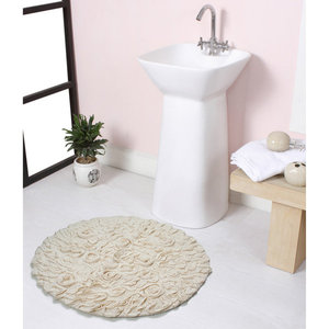 Alfombra Decorativa Redonda de Algodón con Rosetones Florales, de Primera Calidad, Venta al Por Mayor, Alfombra de Baño de 22 Pulgadas, Color Marfil - Product Image 1