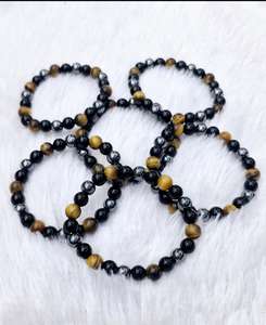 Bracelet triple protection original très demandé, en pierre œil de tigre naturelle et obsidienne noire, en gros. - Product Image 3