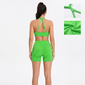 Conjunto Deportivo de 2 Piezas para Mujer, Top Deportivo Halter, Shorts Ajustados de Cintura Alta, Ropa Deportiva para Entrenamiento - Product Image 3