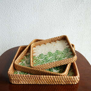 Plateau de service rectangulaire en rotin avec incrustation de mosaïque, fait main, style bohème, pour café, pain, fruits, décoration intérieure - Product Image 4