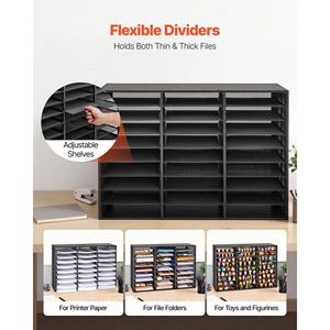 Organizzatore da scrivania in metallo a 27 scomparti con coperchio in legno e rete metallica rimovibile per archiviazione documenti e letterature - Product Image 3