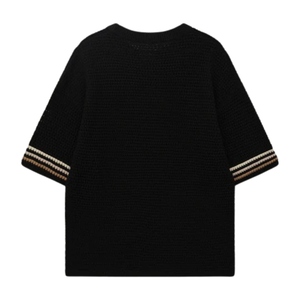 Camiseta de punto de ganchillo para hombre, manga corta, textura acanalada, puños a rayas, estilo casual de verano, top de estilo urbano, venta al por mayor, suministro de fábrica OEM - Product Image 2