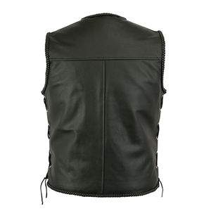 Men's New Arrival <b>Black</b> Leather Motorcycle <b>Vest</b> with polyester motorcycle jackets Windproof Waterproof Anti-UV for Motorbike - Product Image 5