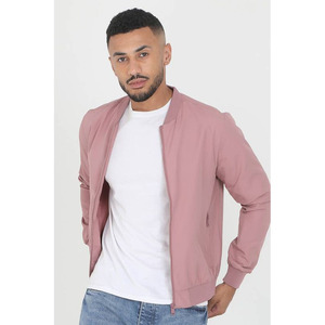 Chaqueta Bomber Personalizada para Hombre con Logotipo Frontal, Bordado Chenille Rosa y Azul, Impresión por Transferencia de Calor, Resistente al Viento, Transpirable, de Poliéster - Product Image 1