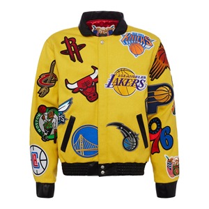 เสื้อแจ็คเก็ตขนสัตว์และหนังแบบคอลลาจ สีเหลือง - Product Image 1