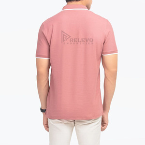 Chemise à manches courtes rose respirante pour homme Relevo Industries, couleur unie, tricot en coton, logo imprimé par transfert thermique sur le devant - Product Image 3
