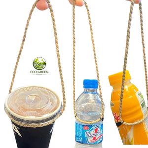 Porte-gobelet en jonc de mer tressé naturel pour boissons à emporter, support réutilisable pour boissons, accessoires pour tasses à café et à thé - Product Image 6