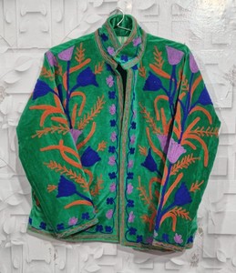 Embroidered Velvet Suzani Bomber Jacket | Boho Floral Design | Winter <b>Quilted</b> Breathable 100% Cotton Coat | Gift Her | Festive - Product Image 1