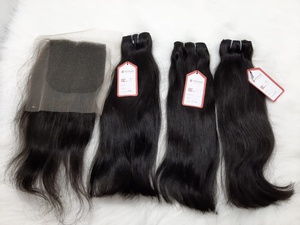 Paquetes y extensiones de cabello con cierre recto 5x5 al por mayor-Cabello liso vietnamita-Color 1b/18C-Cabello humano Remy virgen 100% - Product Image 4