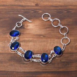 Blue <b>Gemstone</b> <b>Bracelet</b> 925 Sterling Silver Handmade Oval Faceted Jewelry Women Fashion <b>Bracelet</b> - Product Image 3