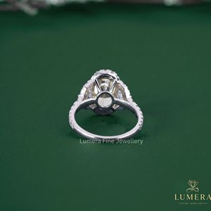 Fancy Yellow Oval Cut Lab Grown <b>Diamond</b> Halo Three Stone Engagement <b>Ring</b> 18K White Gold for Women - Product Image 5