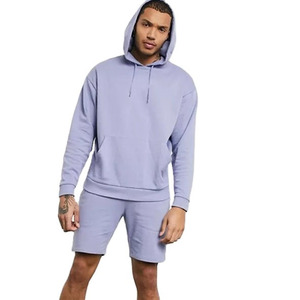 Top Trend Best Quality Unique Simple Style Men's 100% Cotton Fleece Streetwear <b>Lightweight</b> <b>Hoodie</b> Shorts Set Autumn Casual Wear - Product Image 1