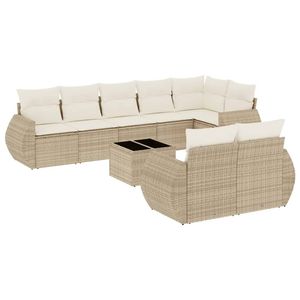 Conjunto de Sofás Modulares Grandes de Ratán Sintético PE Beige para Jardín, Muebles de Jardín Modulares Cómodos - Product Image 2