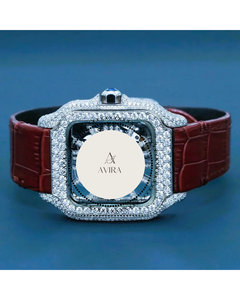 High on Demand Sleek Designed Iced Out Natural Diamond Wrist Leather Strap <b>Watches</b> for Mens Luxury Occasional At Best Price - Product Image 4