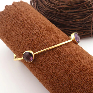 Handmade gold plated amethyst bangle <b>bracelet</b> – Cuff design with faceted purple stones - Product Image 5