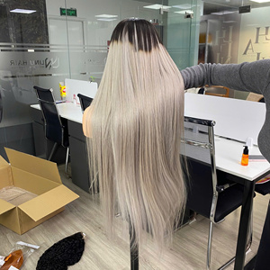 Perruque en cheveux humains vietnamiens bruts, qualité supérieure, super double trame, prix de gros, ombré gris argenté, lisse et raide - Product Image 5
