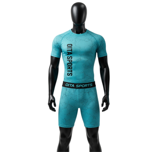 Turquoise Black <b>Men</b> Compression <b>Shirt</b> and Shorts Set Breathable Quick Dry Stretch Fitness Gym Training Running Workout Athletic - Product Image 1