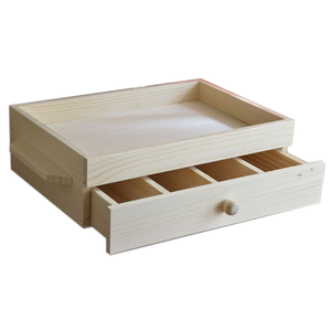 Natural Wood Desktop Organizer with Top <b>Tray</b> and Multi Section <b>Drawer</b> Desk Storage Box for Office Supplies Home Desk Organizer - Product Image 2