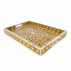 Plateau rond décoratif en nacre grise et os, fait main, pour table basse, ottoman ou décoration intérieure – Vente en gros - Product Image 2