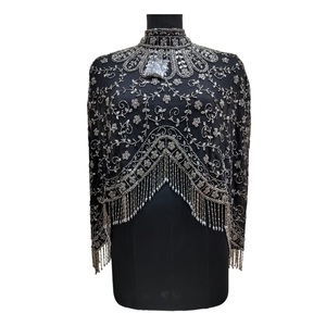 Poncho-Cape Blouse Femme de Haute Qualité, Fait Main, Lourd, de Créateur, 100% Polyester, à Motifs Floraux, Paillettes et Perles, Anti-Plis, Tendance - Product Image 1
