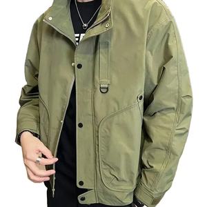 <b>Men's</b> Casual Work Jacket for Spring and Autumn Top Large Pocket Zipper Closure Thin Canvas Printed Decoration - Product Image 3