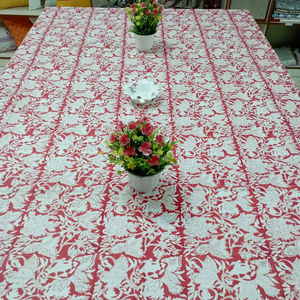 Mantel Rojo Sólido Moderno con Estampado a Mano Indio, de Alta Calidad, Ecológico y Duradero, Hecho a Mano para Mesa de Comedor - Product Image 1