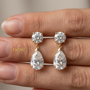 Boucles d'oreilles pendantes de luxe pour femmes Zyorio Jewels en or 14 carats avec diamant taille poire certifié IGI - Product Image 1