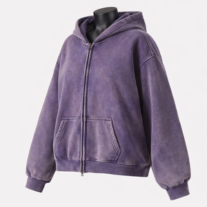 Sudadera con capucha y cremallera para mujer, chaqueta cálida de forro polar con lavado ácido, ropa deportiva informal, cómoda para el día a día - Product Image 3