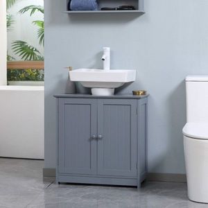 Mobile da Bagno Grigio a 2 Ante con Ripiano come Armadietto da Bagno - Product Image 1