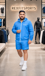 REXFIT SPORTS 2026 ชุดวอร์มไนลอนผู้ชายแบบขายส่งสั่งทำพิเศษ เสื้อแจ็คเก็ตกันลมมีฮู้ดและกางเกงขาสั้น ชุดกีฬาวิ่งออกกำลังกายน้ำหนักเบา - Product Image 4