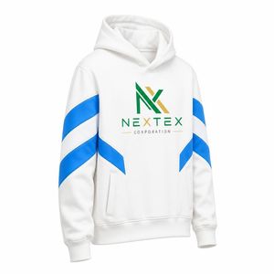 Custom Logo <b>White</b> Pullover Hoodie <b>Men</b> Blue Stripes Raglan Sleeve School Team Uniform <b>Sweatshirt</b> - Product Image 3