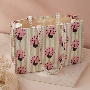 Sac fourre-tout bohème écologique matelassé fait main avec motif paon, fermeture éclair, spacieux, en coton, pour femme, idéal pour les voyages, la plage et le shopping - Product Image 2