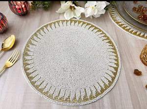 Handcrafted <b>Round</b> Shape Glass Seed Beadwork <b>Placemat</b> For Event Home Decor Ethnic Home Dining Coffee Luxury Table Accessory - Product Image 4