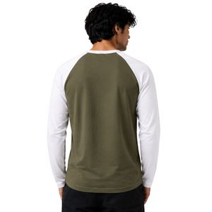 Olive Green And <b>White</b> Raglan Long Sleeve T Shirt Men Premium Cotton Crew Neck Casual Graphic Baseball Tee Custom OEM Apparel - Product Image 2