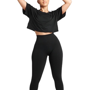 Camisetas Cortas Holgadas Personalizadas para Mujer, para Yoga y Ropa Deportiva, 100% Algodón, Transpirables, de Secado Rápido, Venta al Por Mayor - Product Image 1