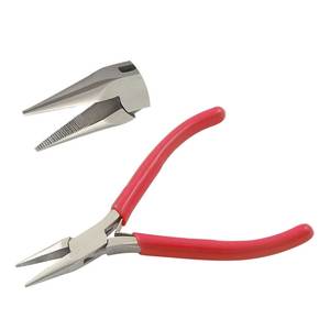 Pince à bec de chaîne en acier inoxydable de 115 mm avec poignées en PVC et mâchoires dentelées à ressort pour la fabrication de bijoux, les circlips et les loisirs créatifs - Product Image 1