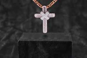 Colgante de Cruz de Moissanita Chapado en Oro Rosa, Collar con Doble Cruz de Plata de Ley 925, Joyería Hip Hop Unisex - Product Image 3