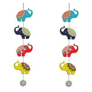 Décoration murale en bois MDF avec des éléphants colorés de style bohème pour le salon, imprimé décoratif à accrocher - Product Image 2