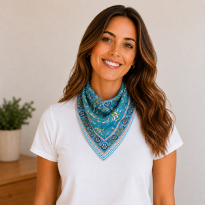 Dark Green Floral Print Square Scarf Cotton Casual Multifunctional Breathable Winter Summer Bandana Neckwear for Adults - Product Image 1