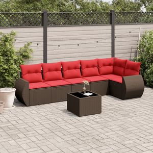 Ensemble de canapés de jardin en polyrotin marron 7 pièces avec coussins - Product Image 1