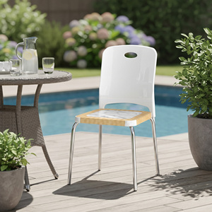 Modern Outdoor <b>Dining</b> <b>Chair</b> With Chrome Legs And Marble Plastic Seat White Plastic Back <b>Stackable</b> Design - Product Image 1