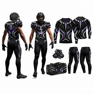Wholesale American Football Jersey Set Sublimated Compression Top Pants <b>Gloves</b> Backpack Fitted Men's Uniform - Product Image 2