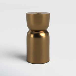 Japandi Style Hourglass Aluminum Candle Holder Elegant Satin Gold Metallic Desktop <b>Candlestick</b> Chic Abstract Totem Shape for - Product Image 1