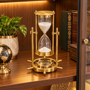 Reloj de arena de latón personalizado con brújula funcional, temporizador de arena recargable de cinco minutos, regalo vintage náutico para ceremonia de unión de bodas - Product Image 6