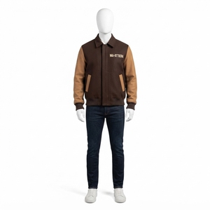 Blouson Bomber Homme Marron Beige Color Block Zippé Décontracté Streetwear Tendance Veste Mode Personnalisée OEM ODM Vente en Gros Vêtements d'extérieur - Product Image 3