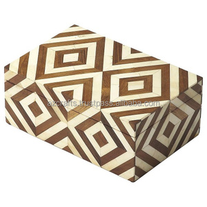 Handmade MDF Wood Jewelry <b>Box</b> with Unique Chevron Pattern Dyed Bone <b>White</b> Resin Pieces for Storage Packaging - Product Image 3