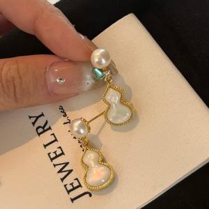 Pendientes de Calabaza de Estilo Chino para Mujer, con Aguja de Plata S925, Perlas Naturales de Agua Dulce, Accesorios Festivos de Alta Gama - Product Image 3