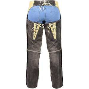 Pantalones de mezclilla y cuero bicolor negro y beige para mujer Samroz Sports con dos bolsillos delanteros, personalizables, para todas las estaciones - Product Image 2
